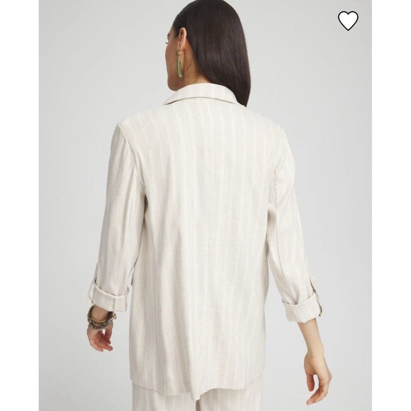 Chico’s Linen Blend Stretch Stripe Open Blazer Sz 3.5 Us 18 Office Casual - Picture 2 of 9